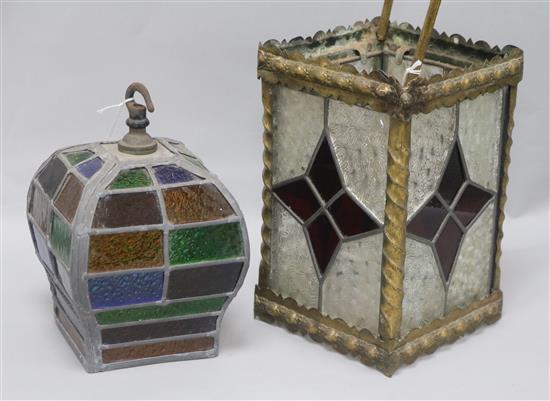 Two stained glass lanterns H.59cm